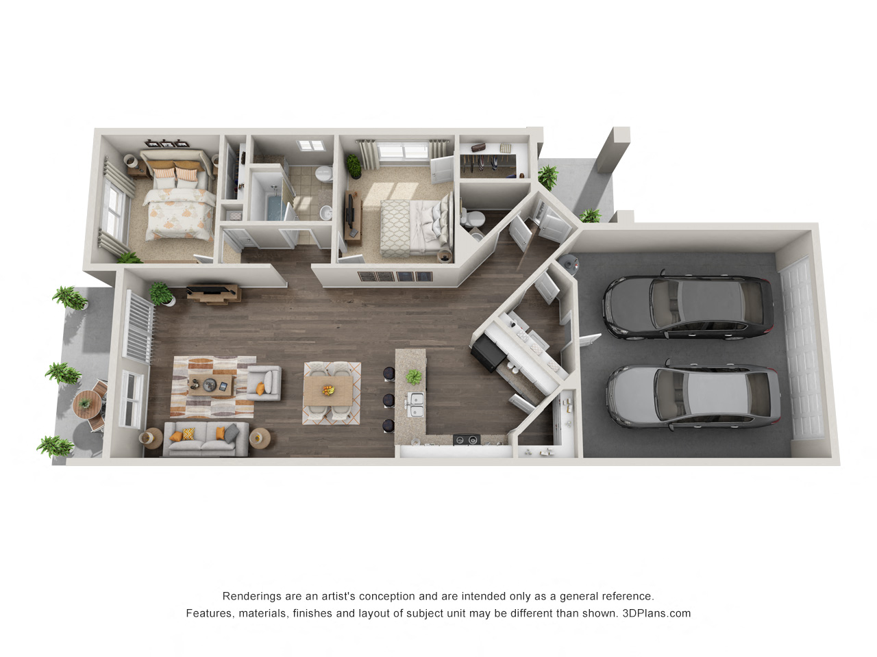 Floor plan for 2 beds, 1.5 baths, 1248 sqft